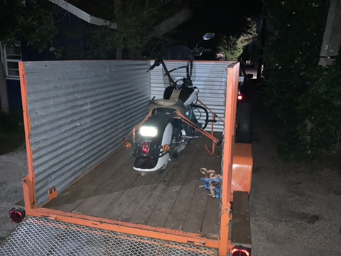 Bike loaded onto trailer
